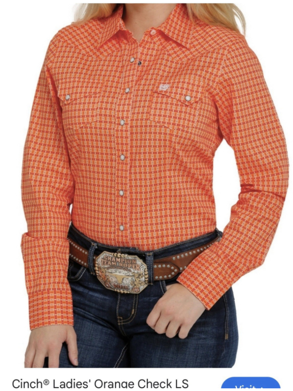 Cinch Women's Orange Plaid Long Sleeve Shirt Medium Western Button Down
